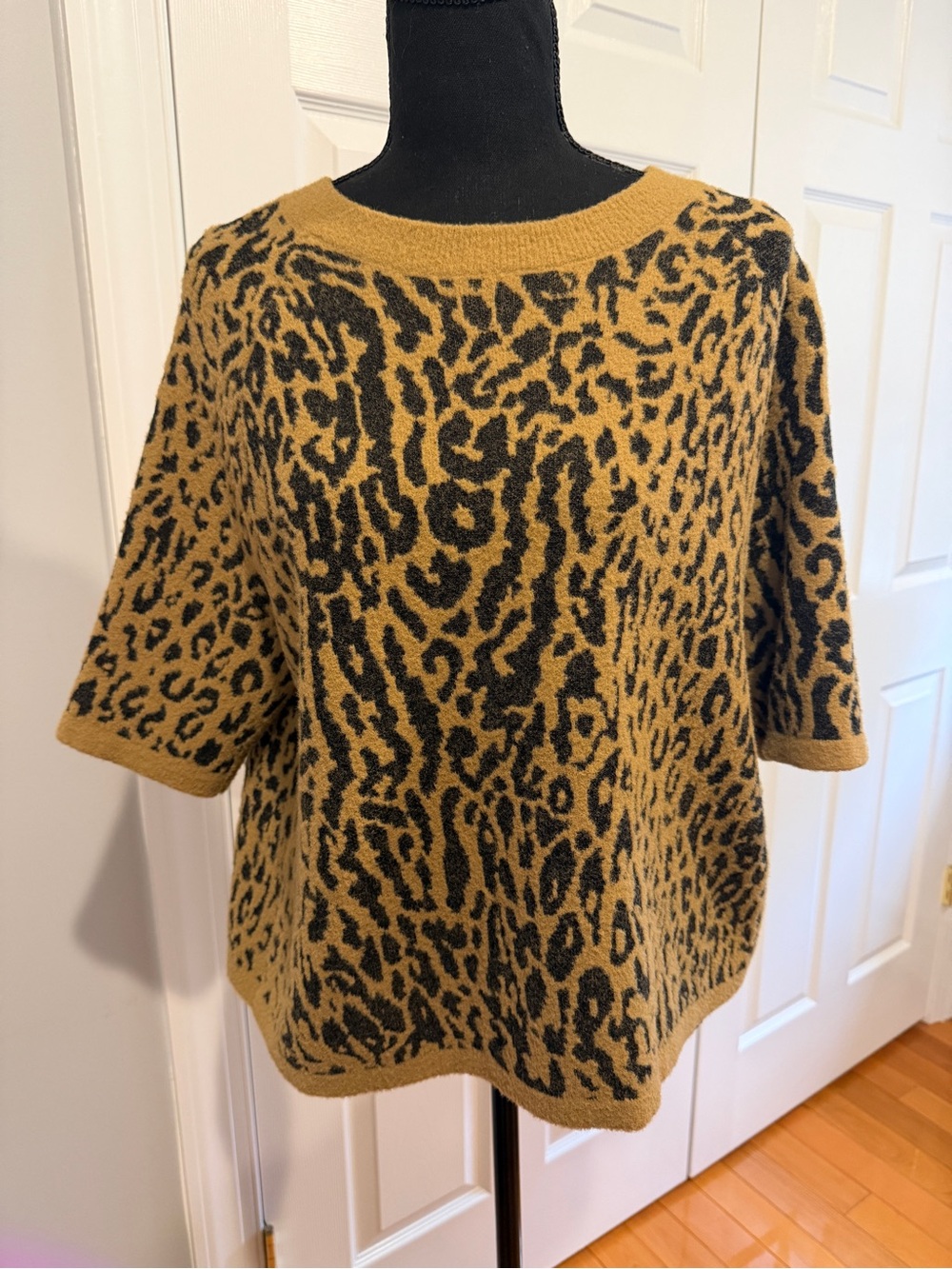 Ann Taylor Leopard Print Short Sleeve Sweater - Mustard and Black